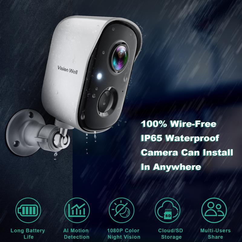 Vision Well Solar Powered Wireless Security Cameras for Home Outdoor , 1080P HD Clear Picture Wifi Security with Spotlight and Two-Way Audio,Eesy to Install