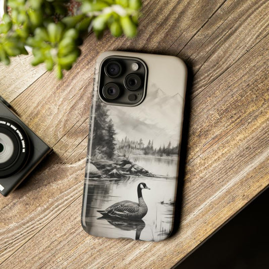 Canadian Goose Phone Case for Iphone & Samsung - Charcoal Sketch - Great Gift for Him, Her, or Any Waterfowl Hunter in Your Life! Smartphone Accessories Protection Duck Shell Casing Cover Handheld