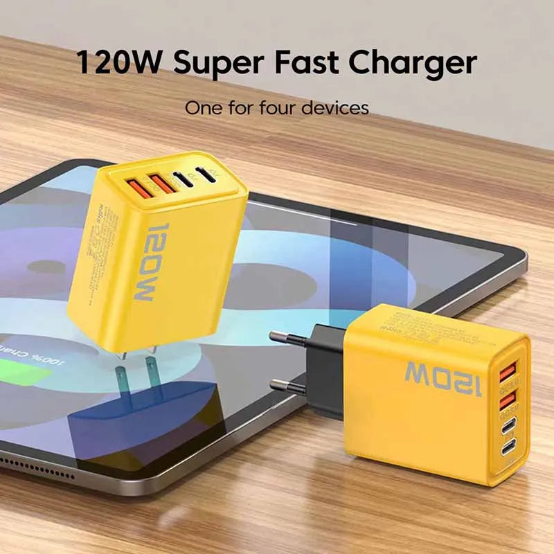 4 Ports 120W USB C PD Charger Quick Charge 3.0 Fast Charging Type C USB Phone Charger Adapter for Iphone 15 14 13 Samsung Xiaomi