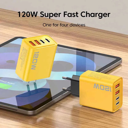 4 Ports 120W USB C PD Charger Quick Charge 3.0 Fast Charging Type C USB Phone Charger Adapter for Iphone 15 14 13 Samsung Xiaomi