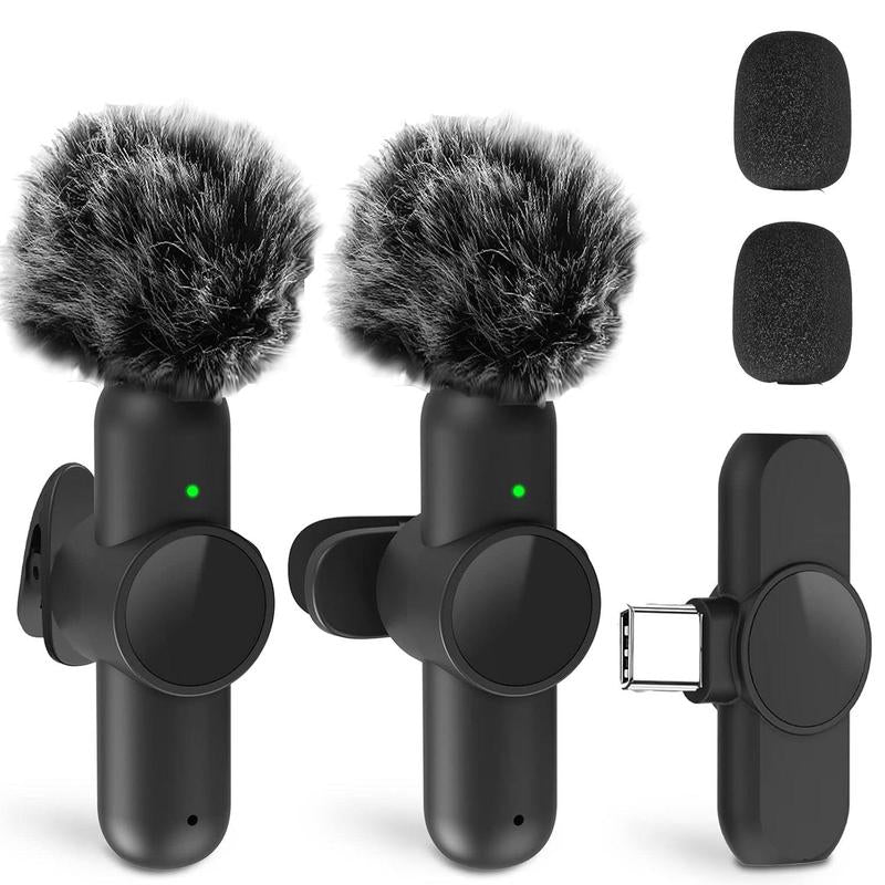 Portable Wireless Lavalier Microphone, 1 Set Professional Wireless Collar Clip Mic for Iphone & Android Phone, USB Streaming Mic Black Plug-Play Lapel Live Streaming Mic for Video Recording, Teaching, Interviews, Podcast, Audio