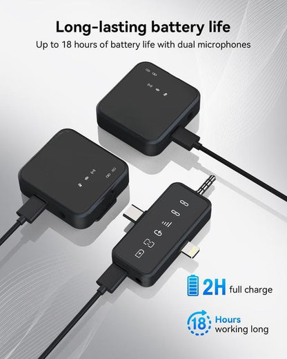 Wireless Lavalier Microphone with Noise Cancelling, 328Ft Transmission, 18H Battery Life, 3-In-1 Universal Receiver, Reverb/Mute Function Audio Compact Phone Accessories