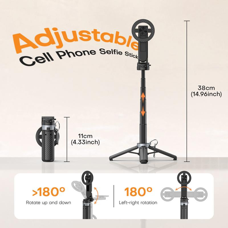 2025 New 4-In-1 Multifunctional Magnetic Mini Selfie Stick with 360° Rotation Compact Stylish Wireless Bluetooth Control Magnetic Phone Holder for Selfies Video Recording Vlogging Compatible with Most Phones - Stabilizer Camera,Maxinum Extend to 16 Inches