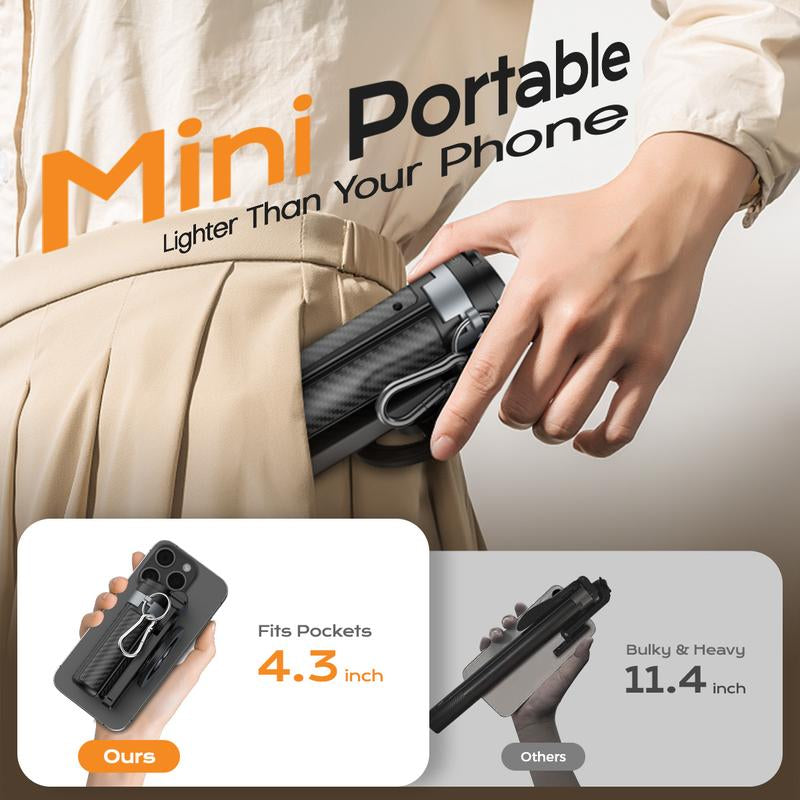 2025 New 4-In-1 Multifunctional Magnetic Mini Selfie Stick with 360° Rotation Compact Stylish Wireless Bluetooth Control Magnetic Phone Holder for Selfies Video Recording Vlogging Compatible with Most Phones - Stabilizer Camera,Maxinum Extend to 16 Inches