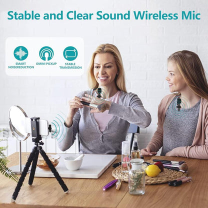 Portable Wireless Lavalier Microphone, 1 Set Professional Wireless Collar Clip Mic for Iphone & Android Phone, USB Streaming Mic Black Plug-Play Lapel Live Streaming Mic for Video Recording, Teaching, Interviews, Podcast, Audio