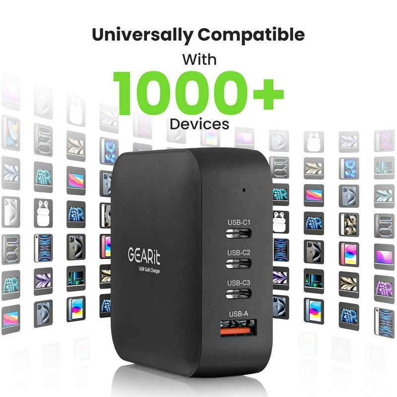 Gearit 165W USB-C Super Fast Gan Charger for Mobile Devices Cellphone Smartphone Foldable Portable