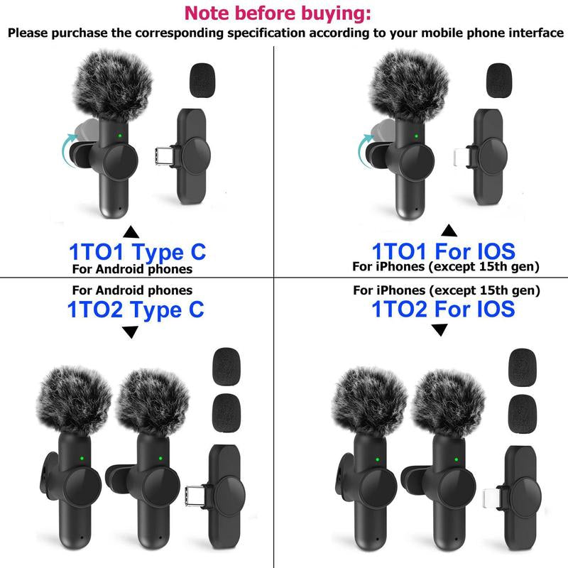 Portable Wireless Lavalier Microphone, 1 Set Professional Wireless Collar Clip Mic for Iphone & Android Phone, USB Streaming Mic Black Plug-Play Lapel Live Streaming Mic for Video Recording, Teaching, Interviews, Podcast, Audio