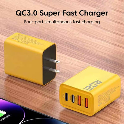 4 Ports 120W USB C PD Charger Quick Charge 3.0 Fast Charging Type C USB Phone Charger Adapter for Iphone 15 14 13 Samsung Xiaomi