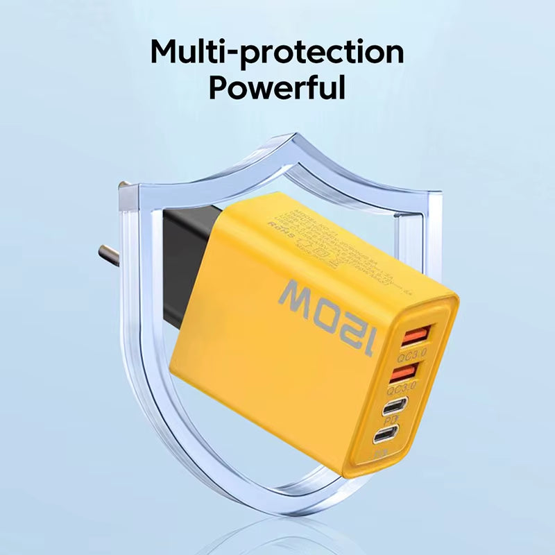 4 Ports 120W USB C PD Charger Quick Charge 3.0 Fast Charging Type C USB Phone Charger Adapter for Iphone 15 14 13 Samsung Xiaomi
