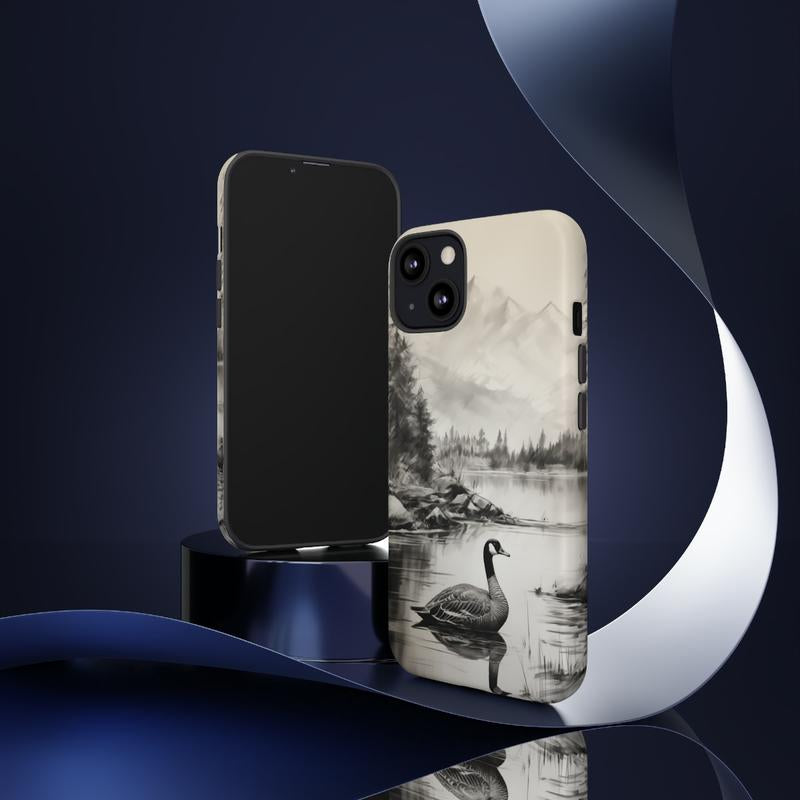 Canadian Goose Phone Case for Iphone & Samsung - Charcoal Sketch - Great Gift for Him, Her, or Any Waterfowl Hunter in Your Life! Smartphone Accessories Protection Duck Shell Casing Cover Handheld