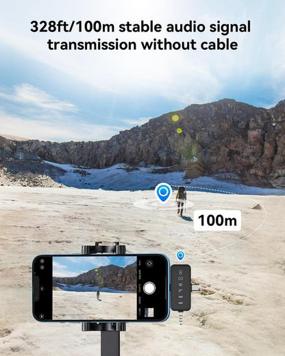 Wireless Lavalier Microphone with Noise Cancelling, 328Ft Transmission, 18H Battery Life, 3-In-1 Universal Receiver, Reverb/Mute Function Audio Compact Phone Accessories