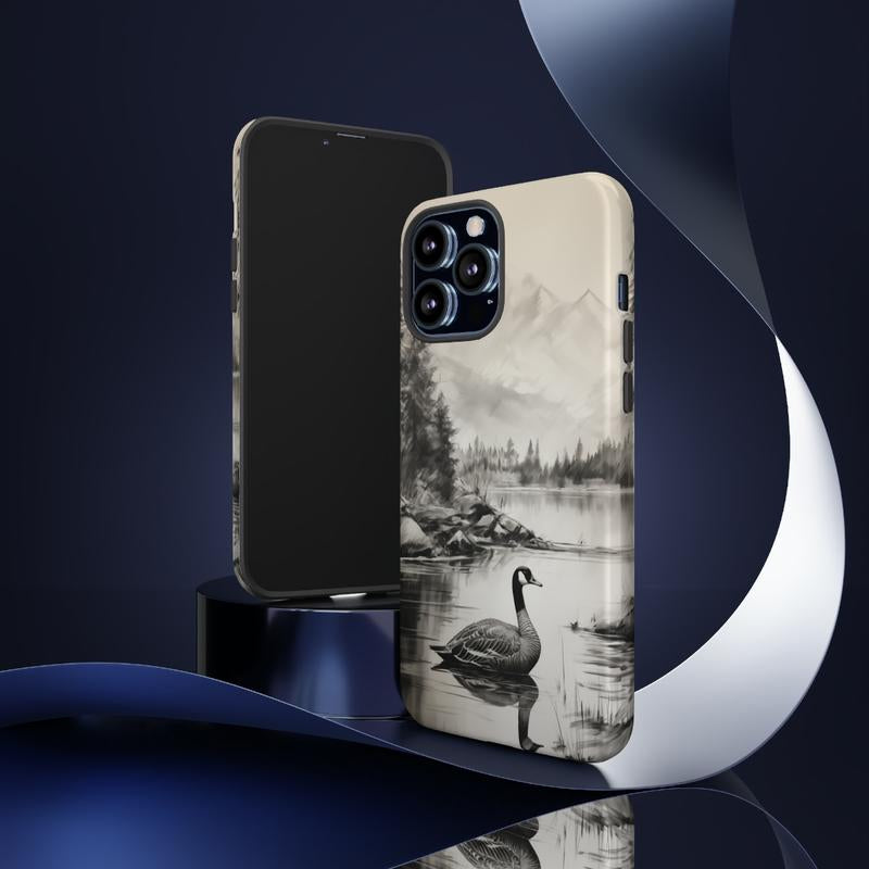 Canadian Goose Phone Case for Iphone & Samsung - Charcoal Sketch - Great Gift for Him, Her, or Any Waterfowl Hunter in Your Life! Smartphone Accessories Protection Duck Shell Casing Cover Handheld