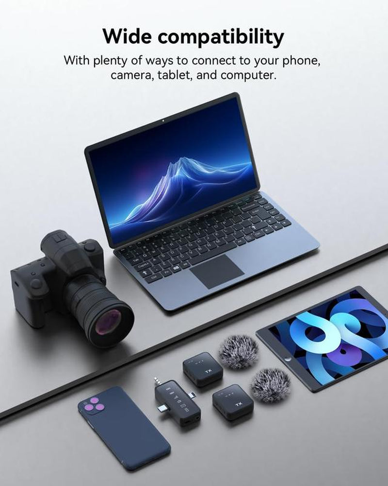 Wireless Lavalier Microphone with Noise Cancelling, 328Ft Transmission, 18H Battery Life, 3-In-1 Universal Receiver, Reverb/Mute Function Audio Compact Phone Accessories