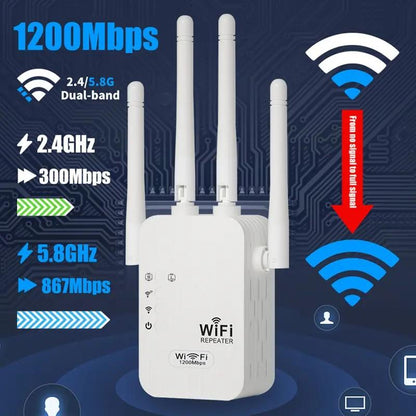 Wifi Extender 2025, 1200Mbps Dual Band (5Ghz/2.4Ghz) Signal Booster, Covers 10,000 Sq. Ft & 50 Devices, Repeater with Ethernet Port for Home, Gifts