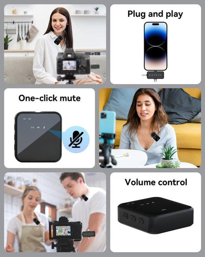 Wireless Lavalier Microphone with Noise Cancelling, 328Ft Transmission, 18H Battery Life, 3-In-1 Universal Receiver, Reverb/Mute Function Audio Compact Phone Accessories
