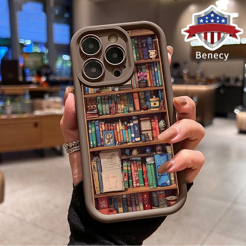 Cartoon Bookshelf Pattern TPU Phone Case for Iphone 17 Pro Max 16 15 14 plus 13 12 11 Air XR X XS plus Shockproof Non Slip Military-Grade Protective Silicone Cover