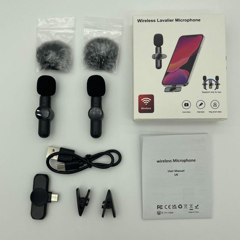 Portable Wireless Lavalier Microphone, 1 Set Professional Wireless Collar Clip Mic for Iphone & Android Phone, USB Streaming Mic Black Plug-Play Lapel Live Streaming Mic for Video Recording, Teaching, Interviews, Podcast, Audio