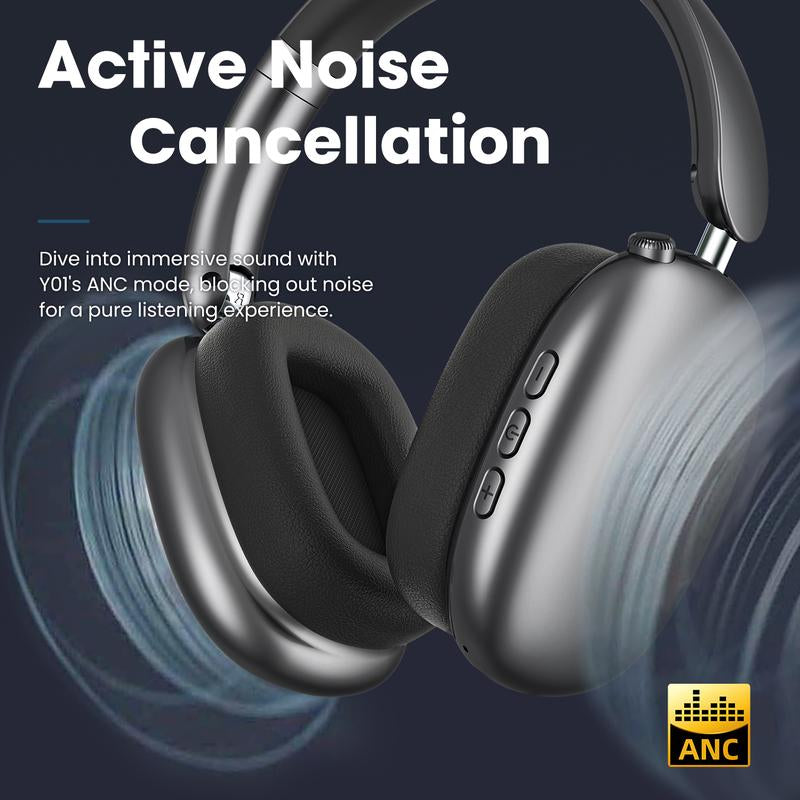 Y01 Wireless Bluetooth Headphones, Over-Ear, Noise Cancelling, Hi-Res Audio, 48H Battery Life, Foldable, Mic for Ios/Pc Headphones Android Memory Headset Earbud Electronic