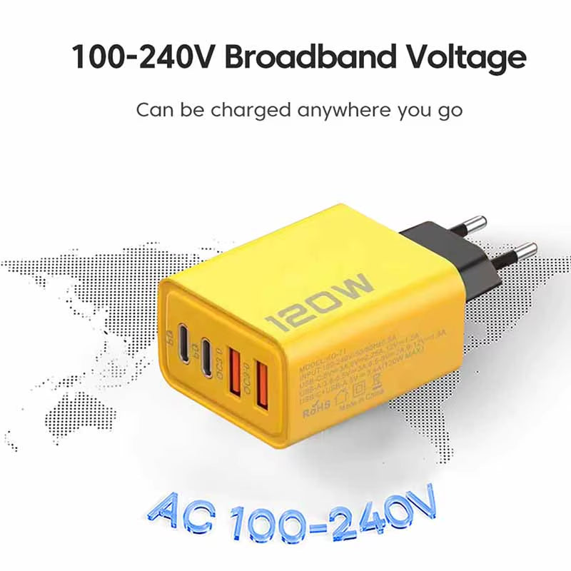4 Ports 120W USB C PD Charger Quick Charge 3.0 Fast Charging Type C USB Phone Charger Adapter for Iphone 15 14 13 Samsung Xiaomi