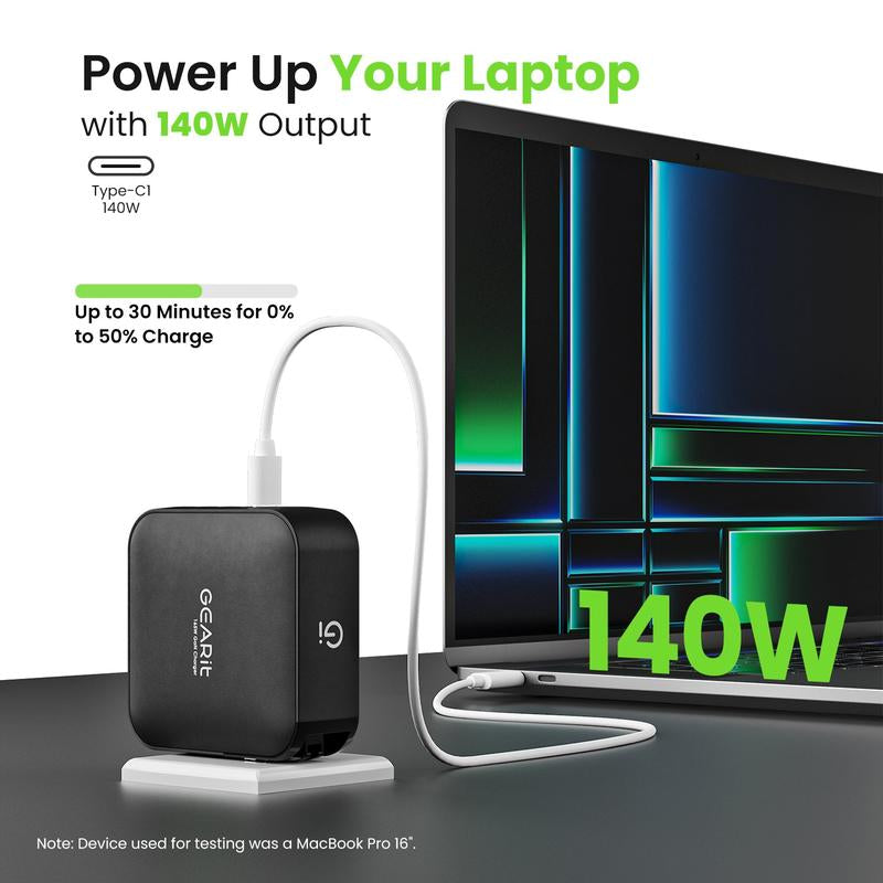 Gearit 165W USB-C Super Fast Gan Charger for Mobile Devices Cellphone Smartphone Foldable Portable