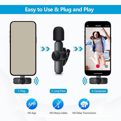 Portable Wireless Lavalier Microphone, 1 Set Professional Wireless Collar Clip Mic for Iphone & Android Phone, USB Streaming Mic Black Plug-Play Lapel Live Streaming Mic for Video Recording, Teaching, Interviews, Podcast, Audio