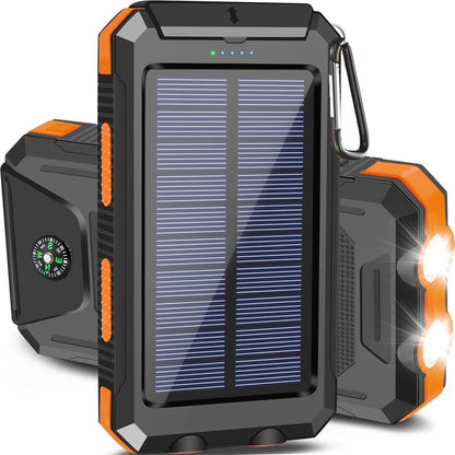 20000Mah Portable Solar Charger Power Bank with LED Flashlight - Dual USB-A Output, Waterproof Outdoor Design with Compass & Carabiner for Phone Android