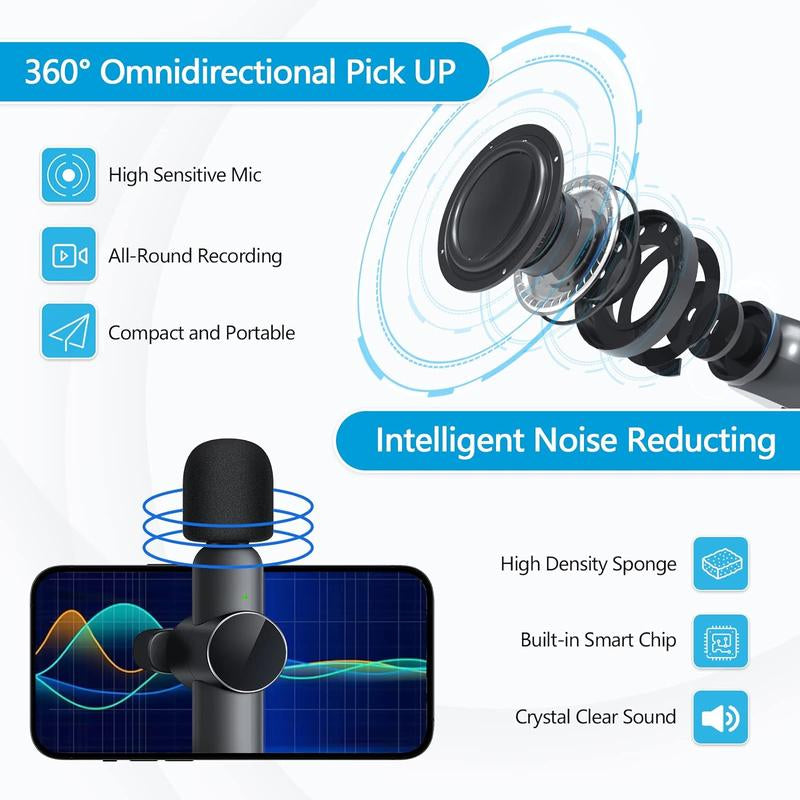 Portable Wireless Lavalier Microphone, 1 Set Professional Wireless Collar Clip Mic for Iphone & Android Phone, USB Streaming Mic Black Plug-Play Lapel Live Streaming Mic for Video Recording, Teaching, Interviews, Podcast, Audio