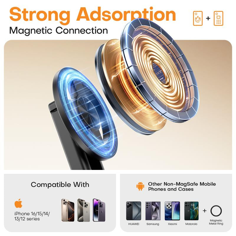 2025 New 4-In-1 Multifunctional Magnetic Mini Selfie Stick with 360° Rotation Compact Stylish Wireless Bluetooth Control Magnetic Phone Holder for Selfies Video Recording Vlogging Compatible with Most Phones - Stabilizer Camera,Maxinum Extend to 16 Inches