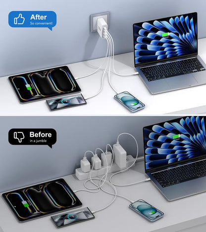120W USB C Wall Charger Fast Charging Station ，Type C and USB a Laptop Charge Adapter for All Ipad Iphone 15 14 13 12 Pro Max Pixel Note Galaxy Smartphone Digital Port Cellphone Sanity Charger