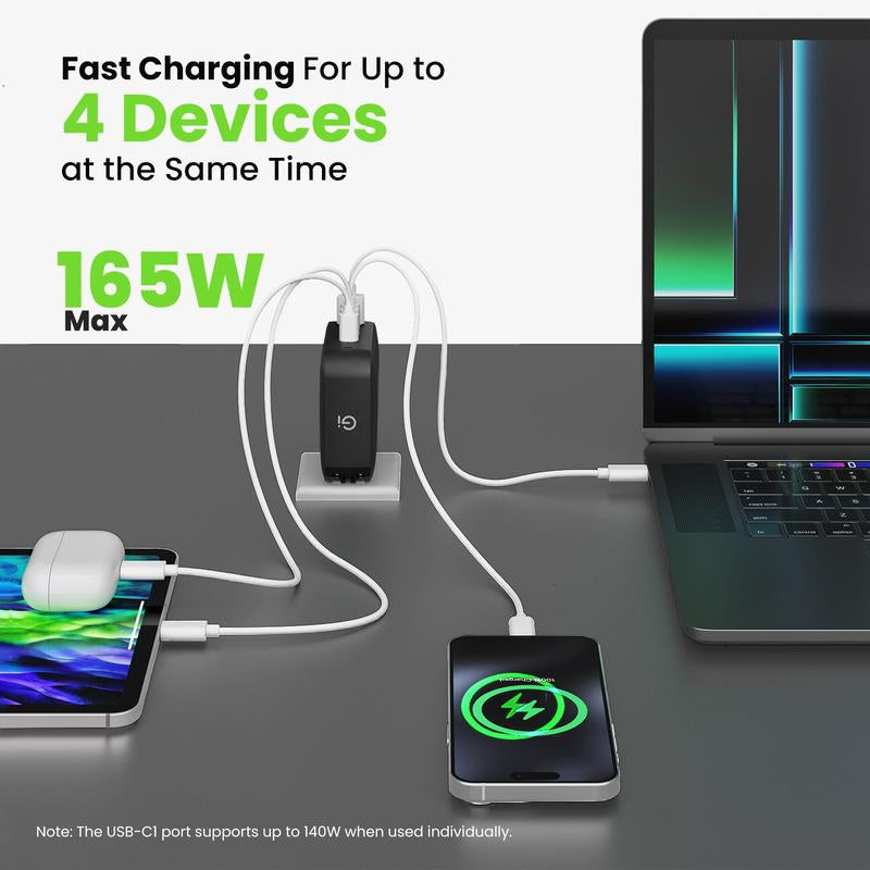Gearit 165W USB-C Super Fast Gan Charger for Mobile Devices Cellphone Smartphone Foldable Portable