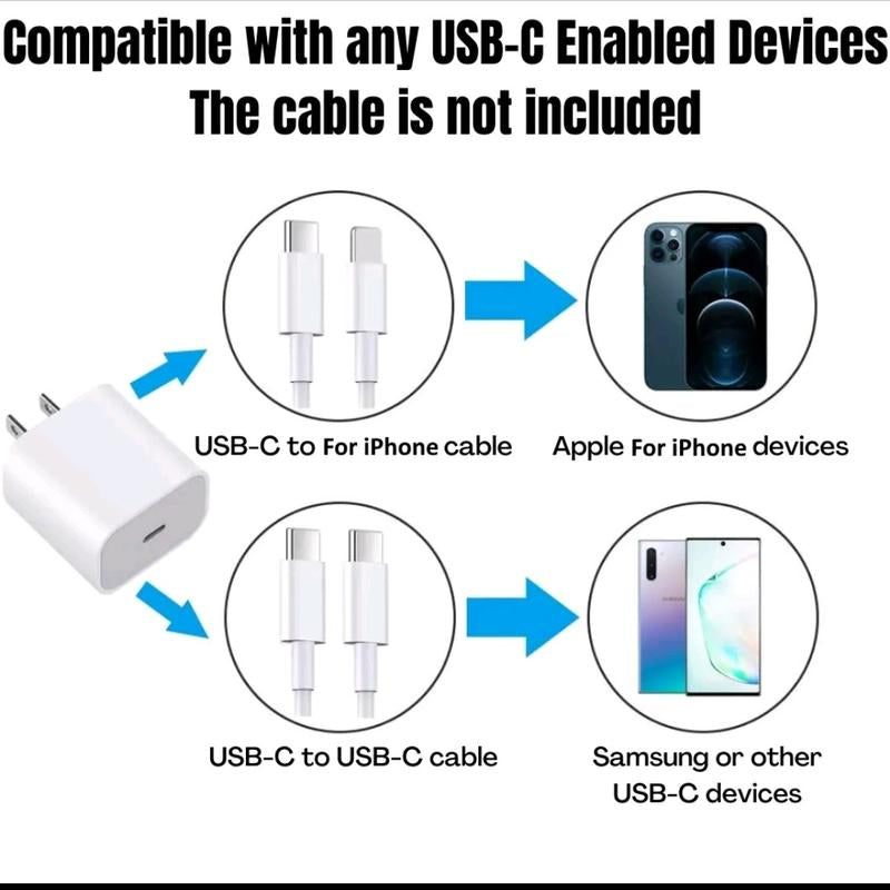 20W USB C Charger Block PD 3.0 Type C Wall Charging Power Adapter Charging for Iphone 15/14/13/12/11/ X/XS Pro Max S23/S21/S20 Electronic Mobile Devices Portable Cellphone Smartphone High Power